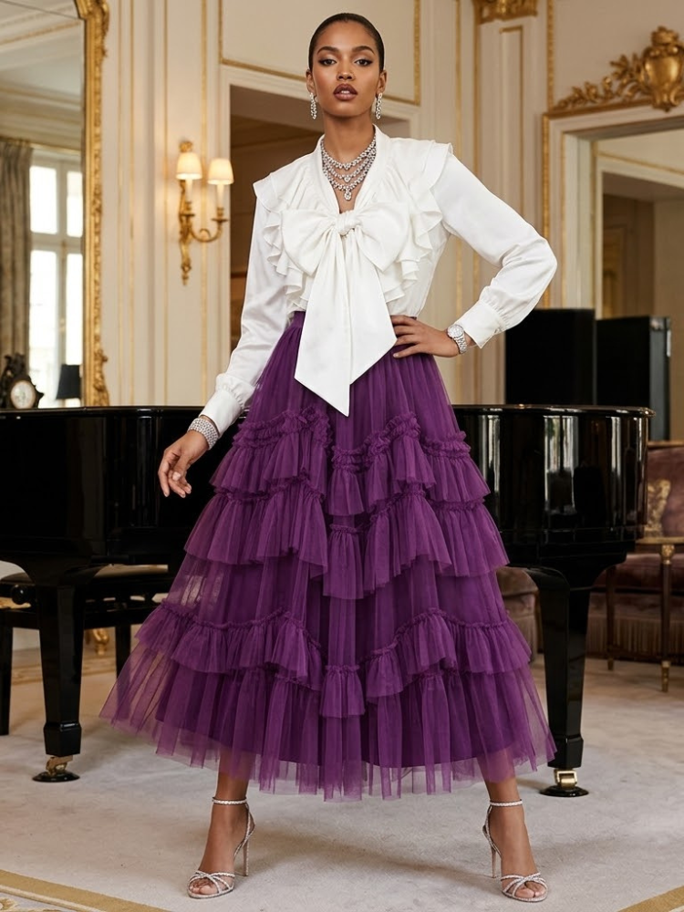 Opéra Garnier Plum Tulle Maxi Skirt