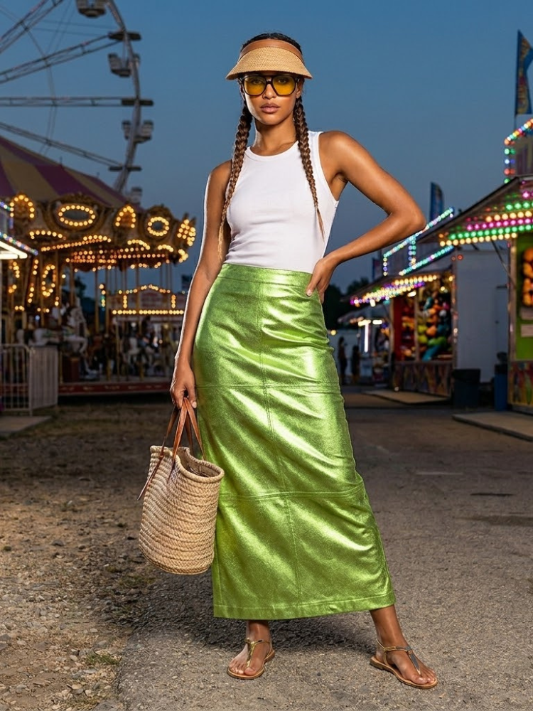 Bowery Metallic Green Maxi Skirt