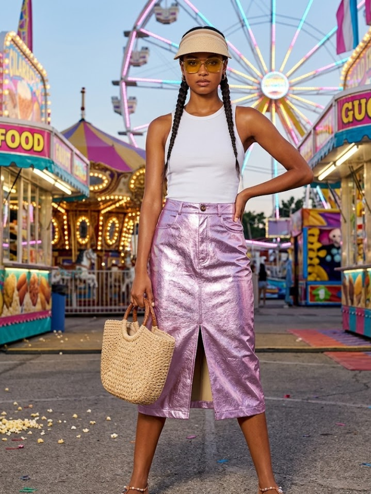 Nolita Metallic Pink Midi Skirt