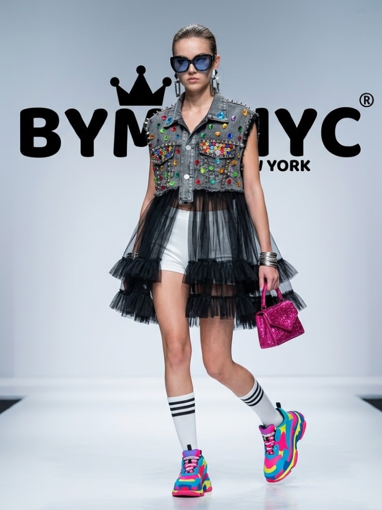 Embellished Denim & Tulle Hybrid Vest Jacket