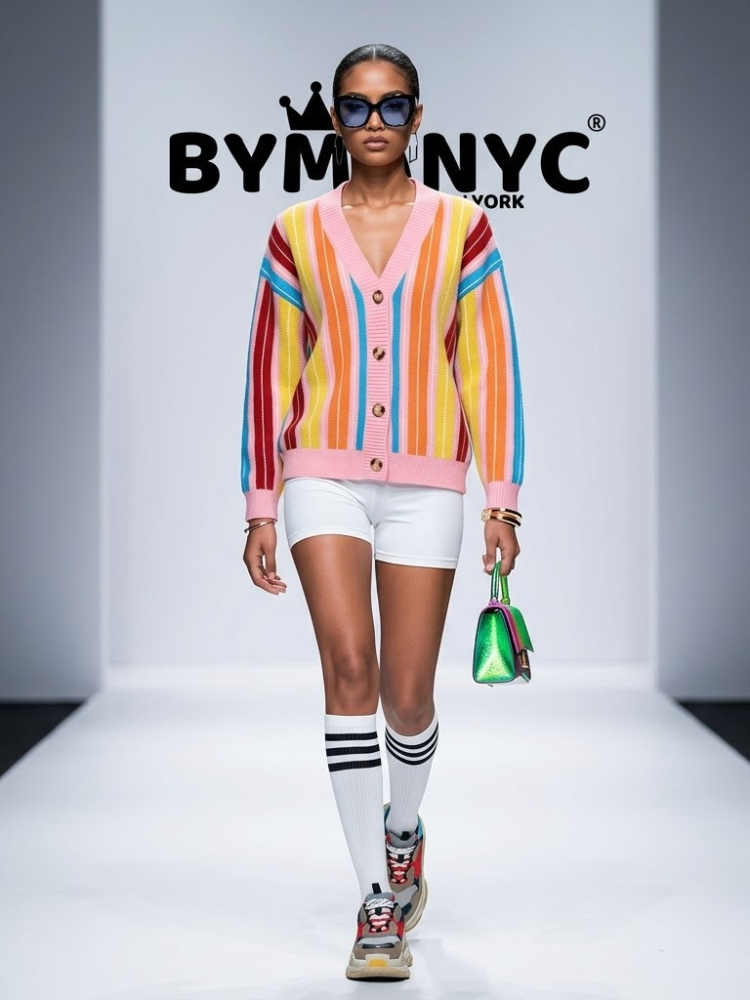 Rainbow Striped Knit Cardigan