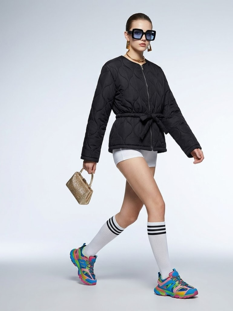 SoHo Black Quilted Belted Puffer Jacket