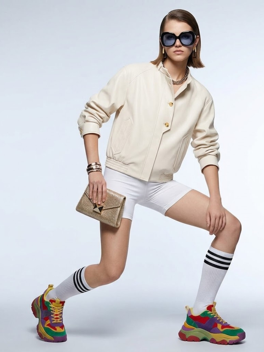 SoHo Cream Faux Leather High Collar Bomber