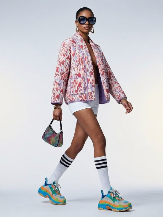 Quilted Jacket in Abstract Pastel Print