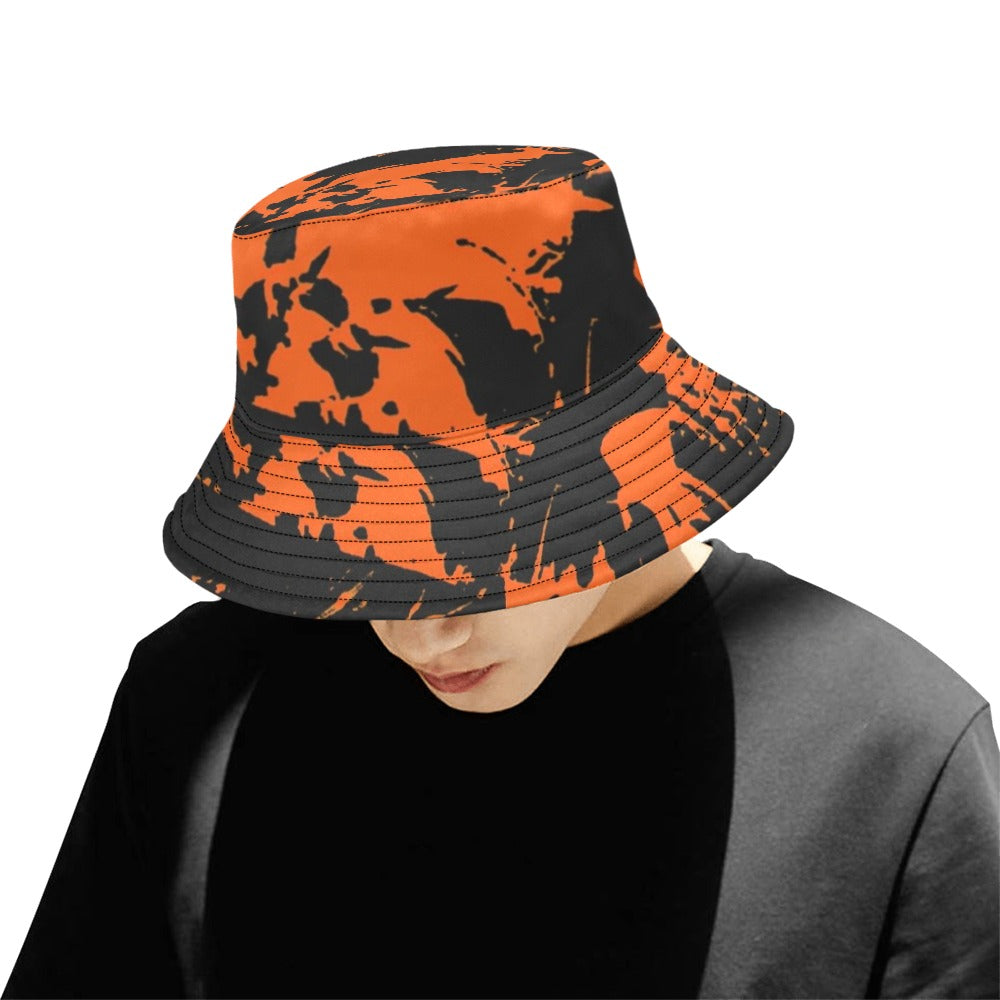 Black and Orange Spooky Paint Splatter Graffiti Bucket Hat