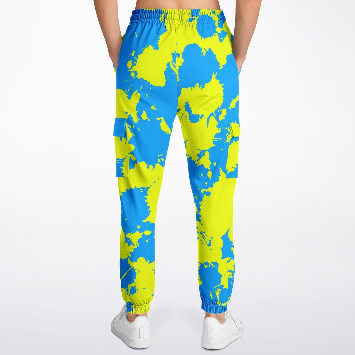 Yellow and Blue Paint Splatter Unisex Cargo Joggers (Fleece Lined)