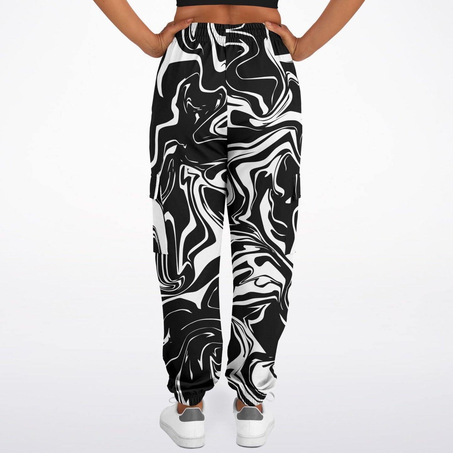 Black and White Oil Spill Unisex Cargo Joggers (Fleece Lined)