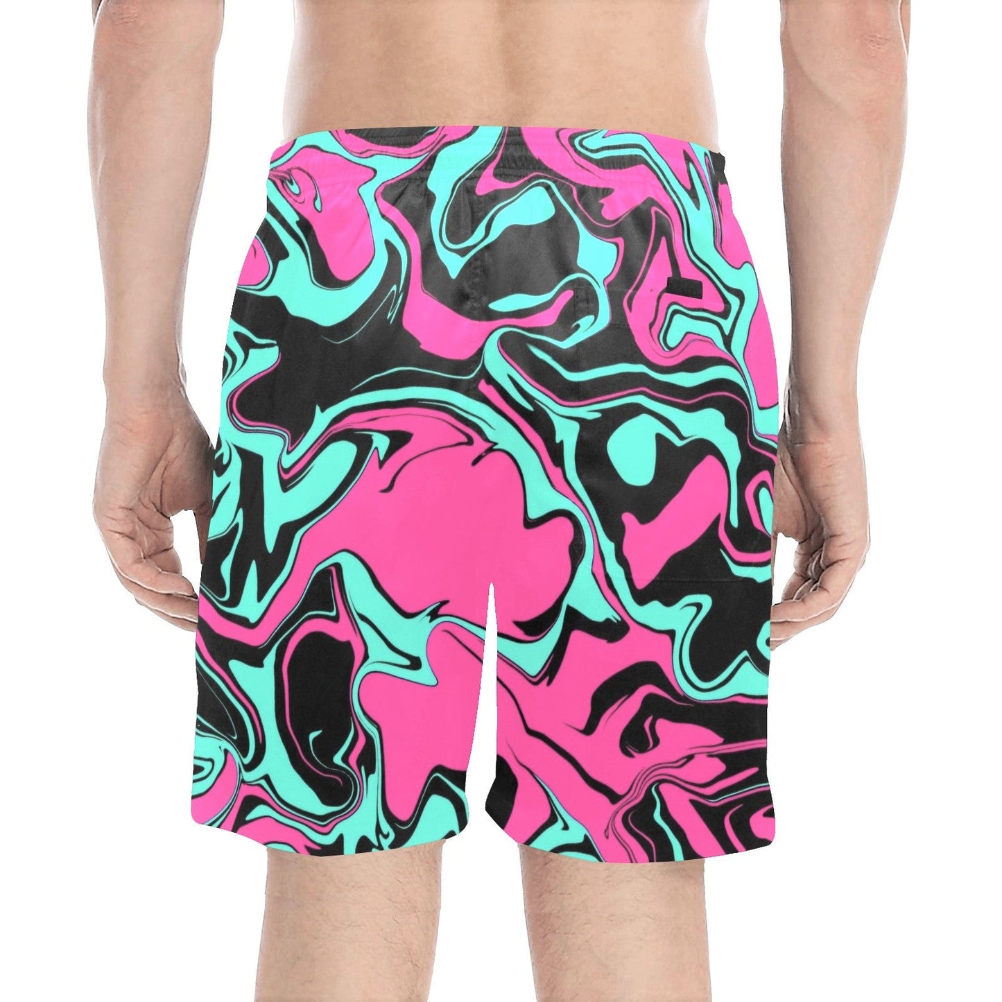 Pink Turquoise & Black Abstract Melt Swim Shorts