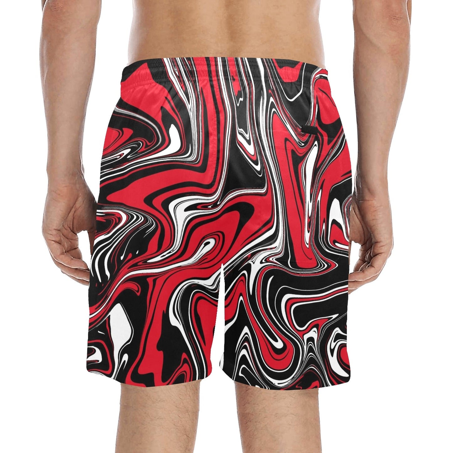 Red Black & White Rave Spill Swim Shorts
