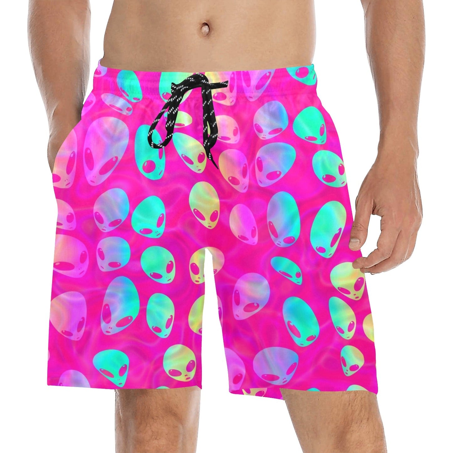 Pink Alien Vapor Glitch Swim Shorts