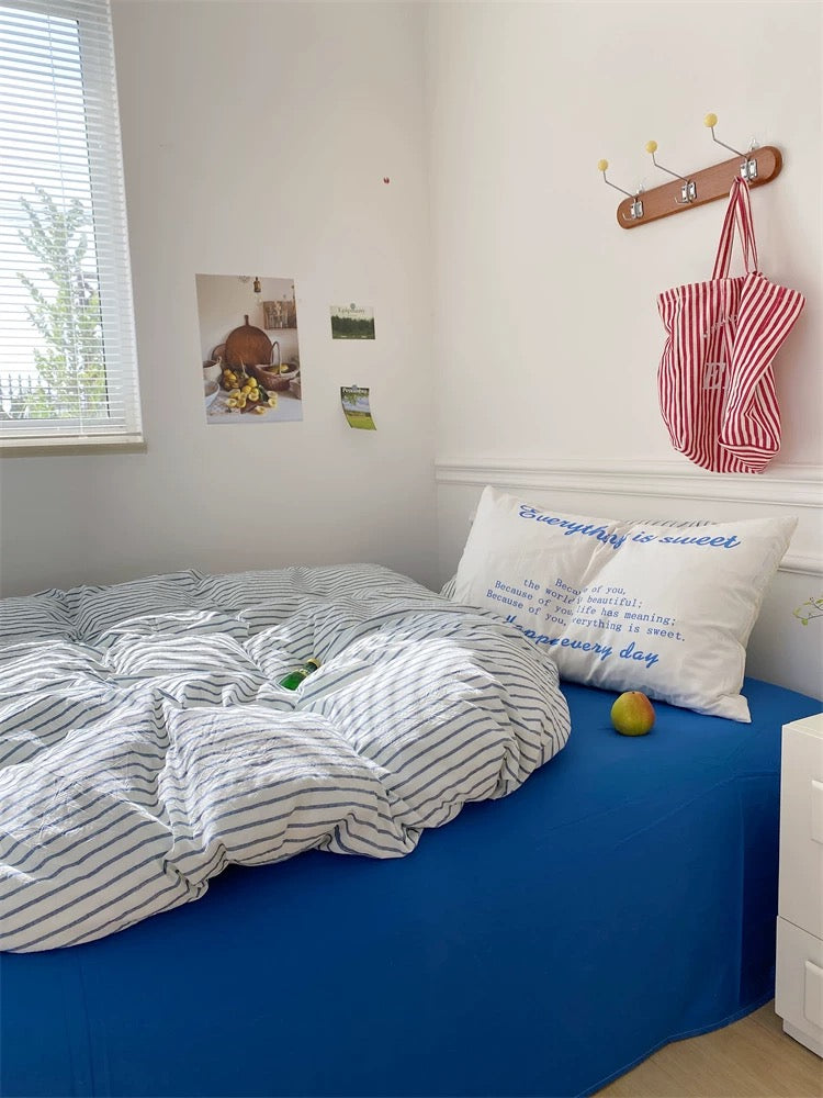 Yellow & Blue Striped Cotton Duvet Cover Set