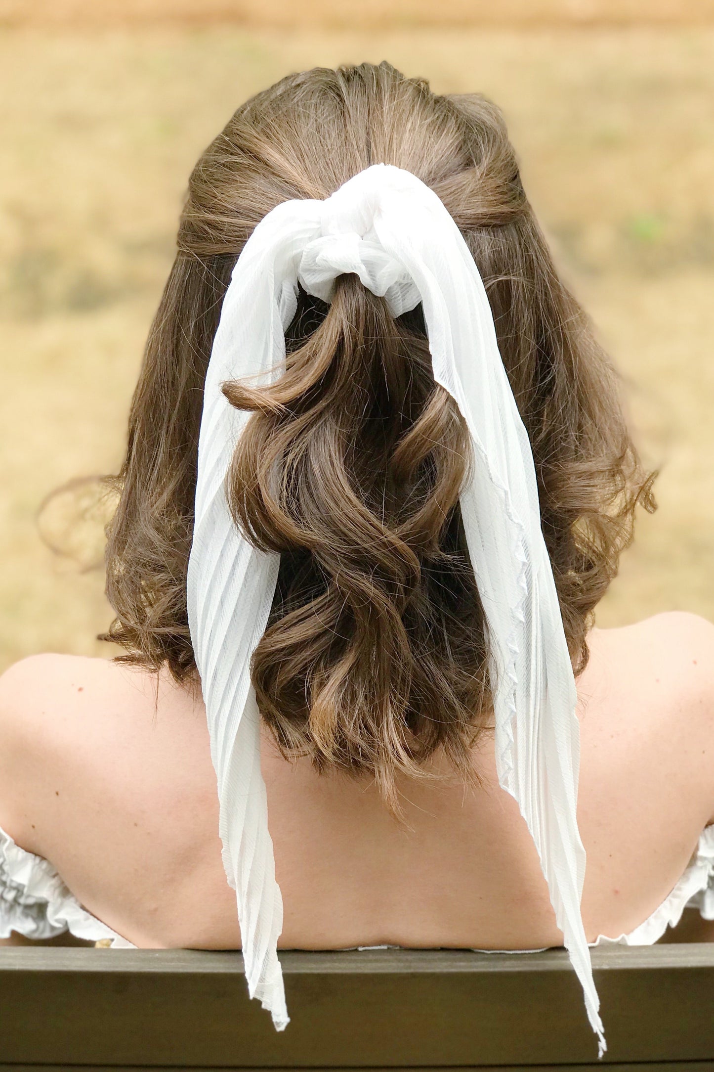 Pleated Ponytail Scrunchie, White