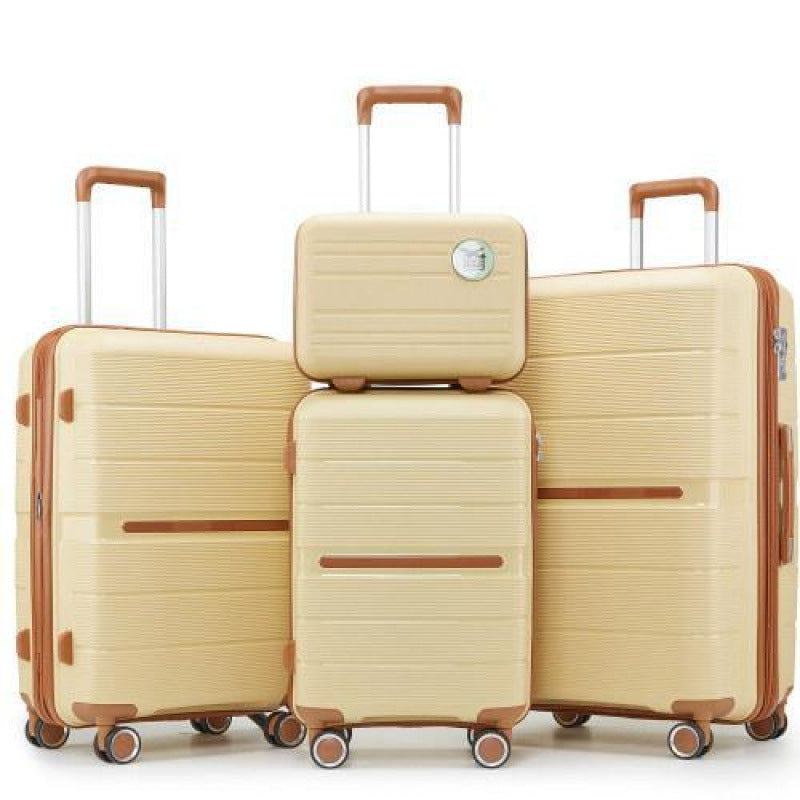4-Piece PU Leather Luggage Set for Women – Travel Bag Set in Pink, Apricot & Orange