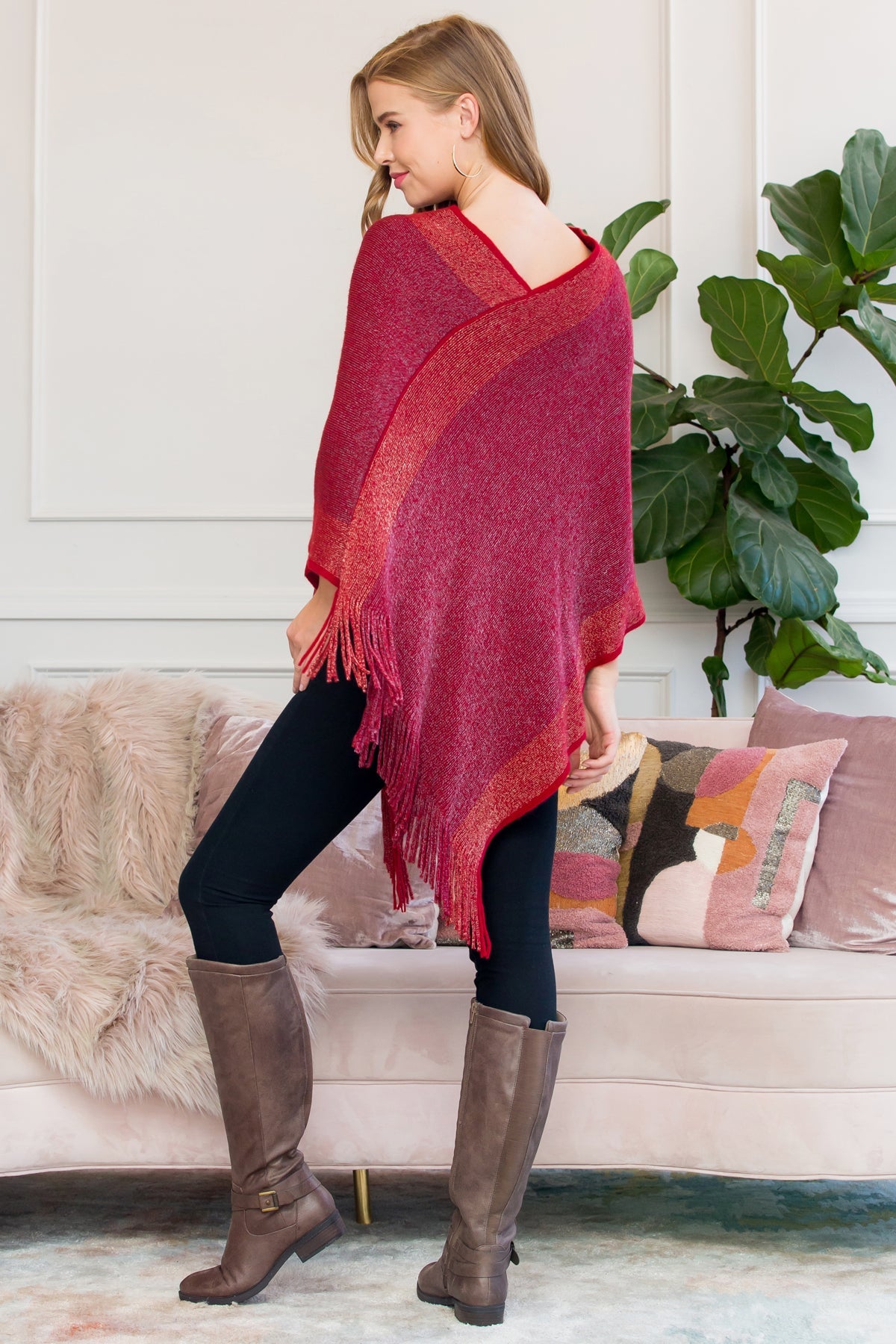 Ultra Soft Two Tone Fringe Poncho