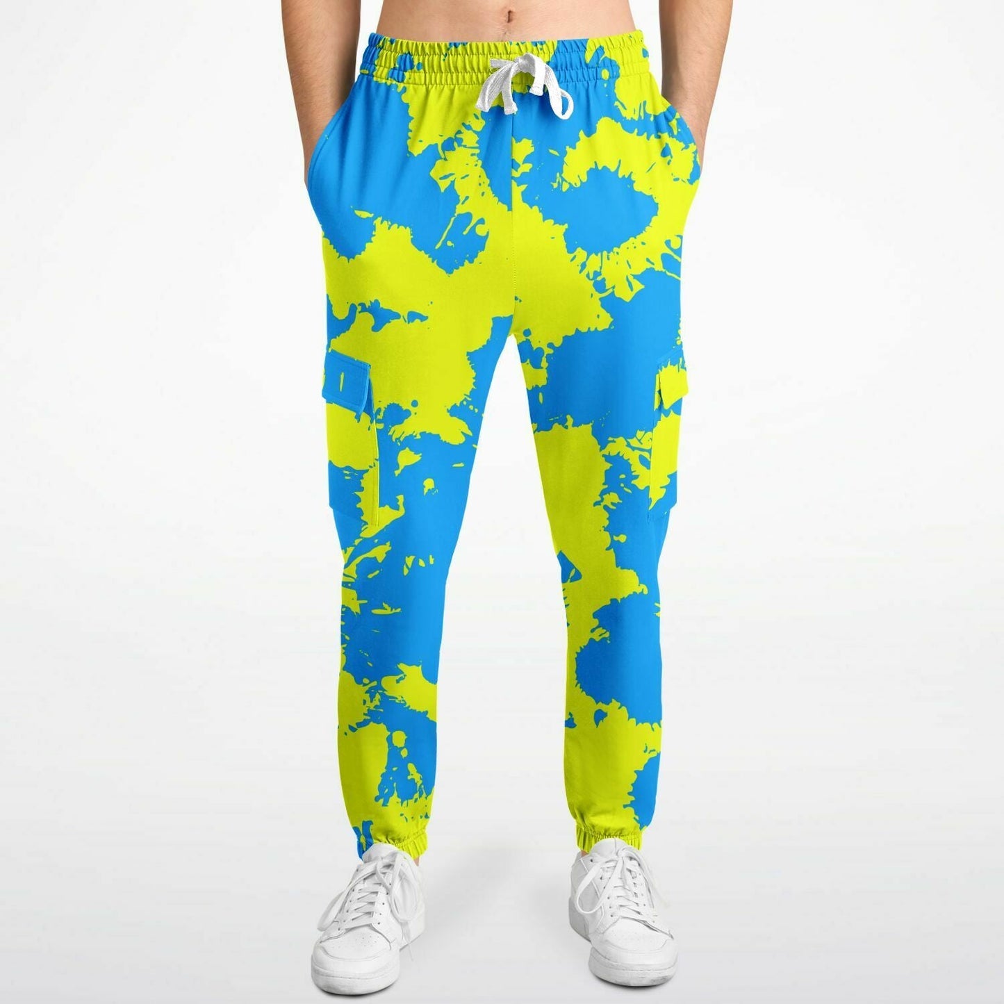 Yellow and Blue Paint Splatter Unisex Cargo Joggers (Fleece Lined)