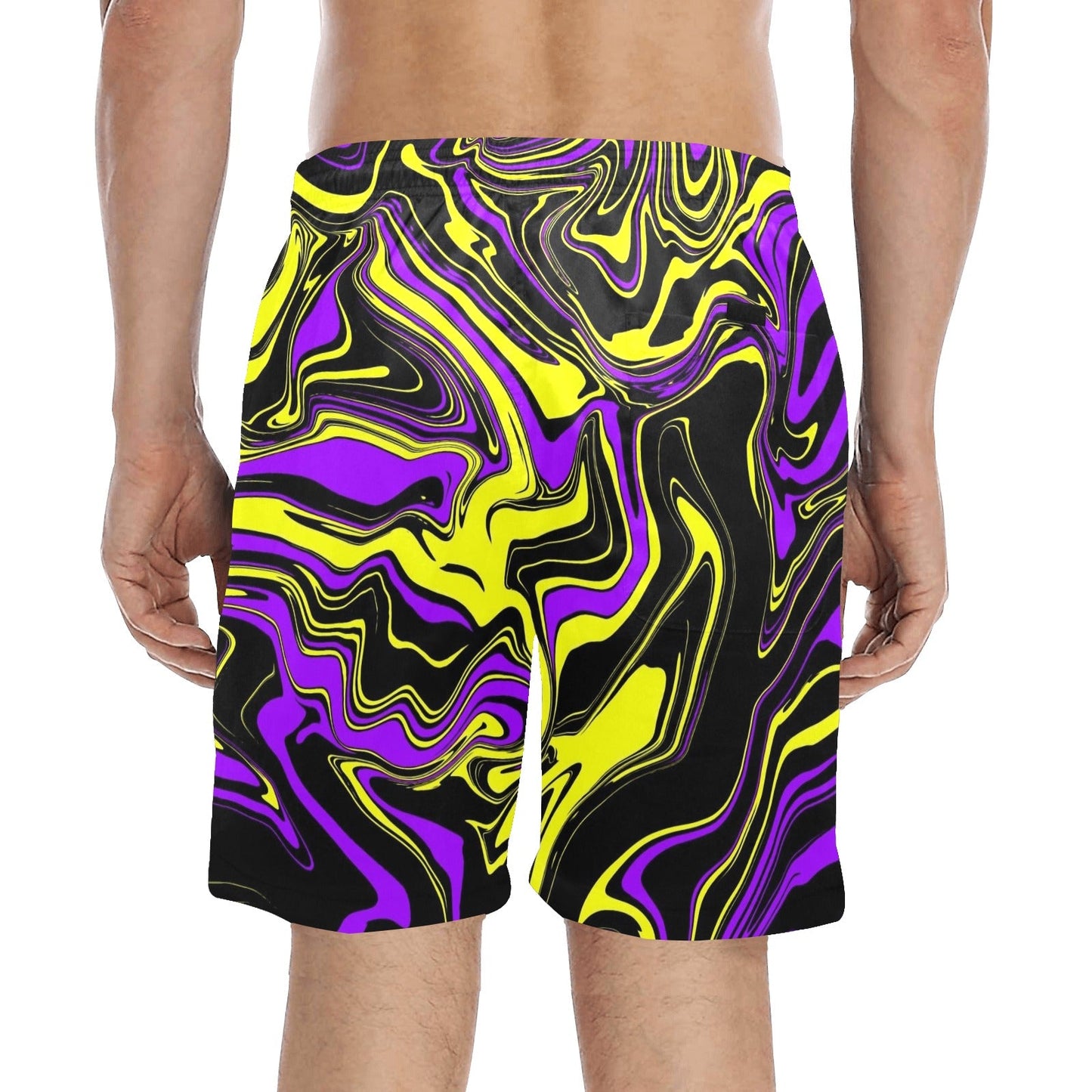 Purple Yellow & Black Psychedelic Melt Swim Shorts