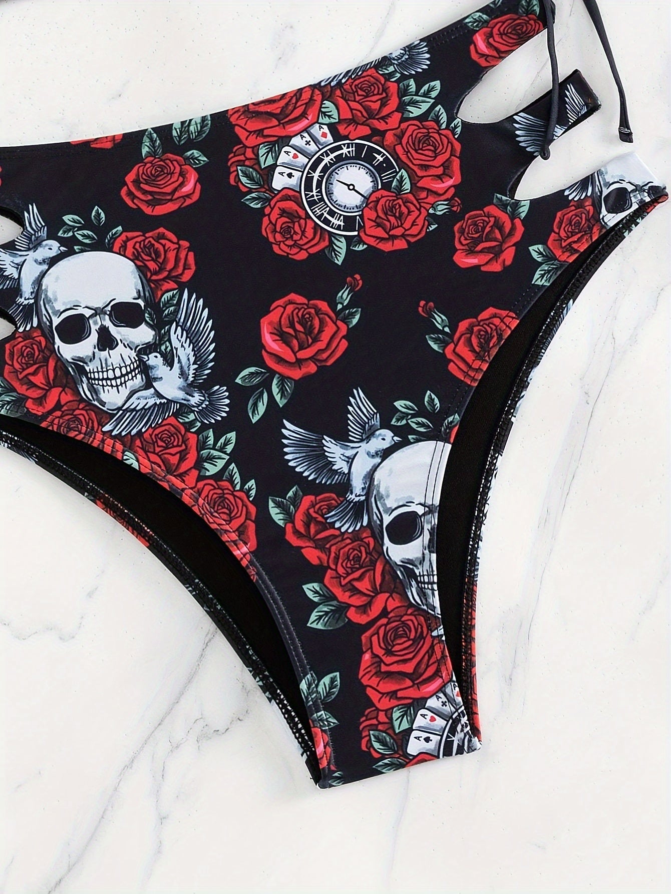 Skull & Roses Lace-Up Bikini Set
