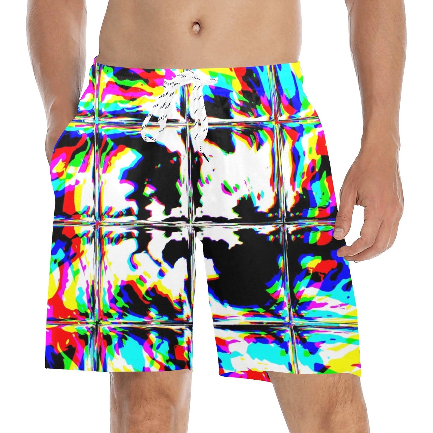 Psychedelic Rainbow Plaid Rave Swim Shorts