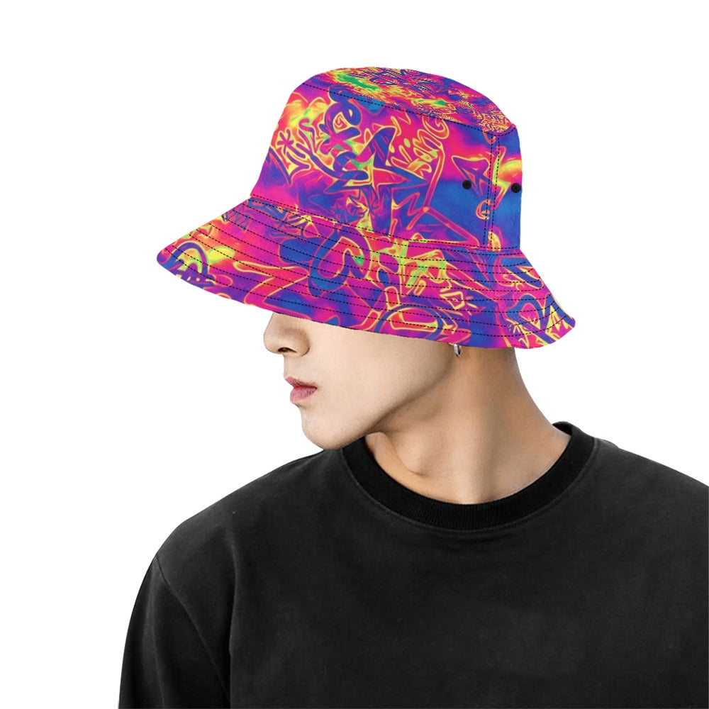 Neon Graffiti Mix Bucket Hat | UV Blacklight Reactive
