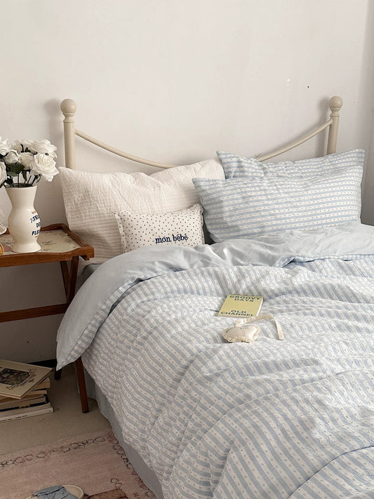 Blue Textured Stripe Duvet Cover Set