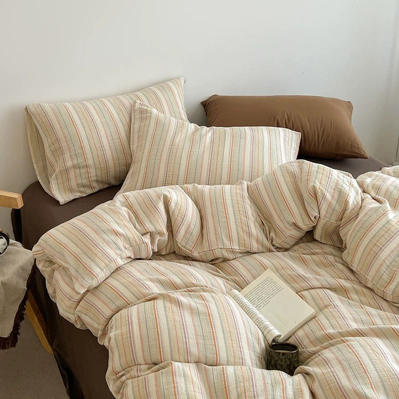 Multicolor Striped Duvet Cover Set