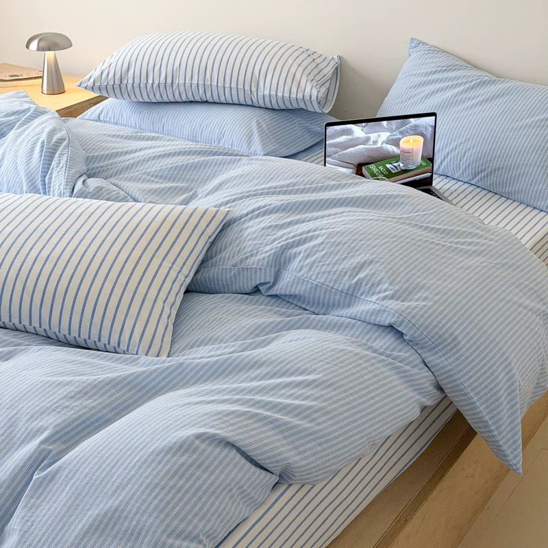 Powder Blue Striped Duvet Cover Set