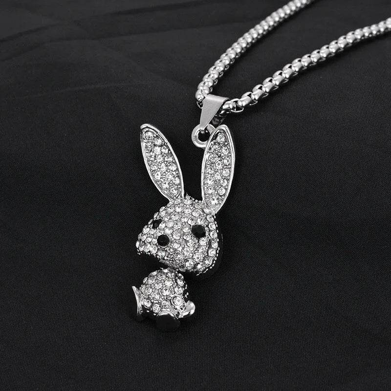 Collier pendentif lapin kawaii en strass