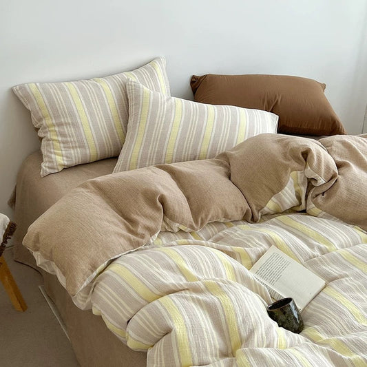 Butter Yellow Striped Duvet Cover Set