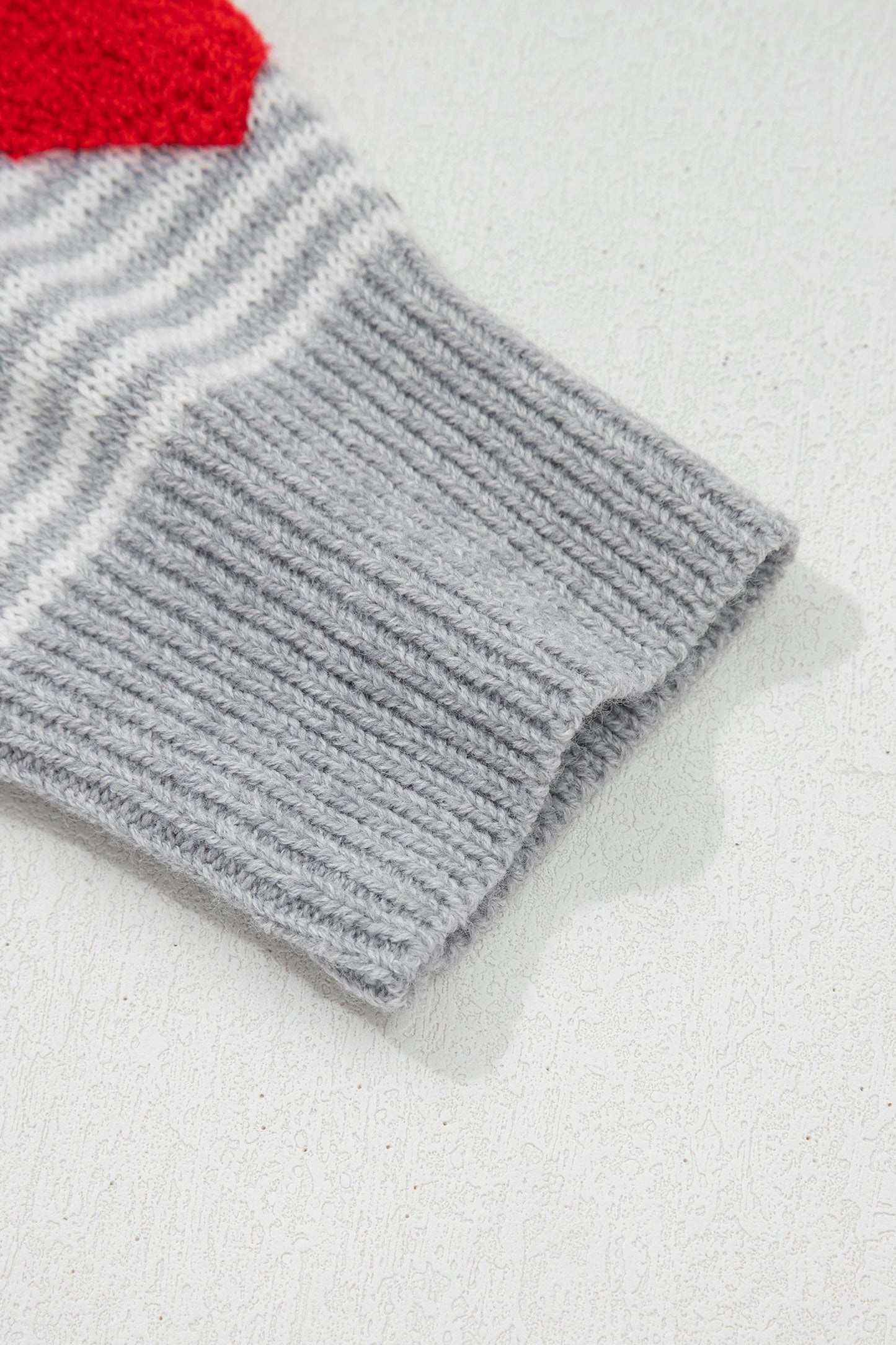 Gray Stripe Contrast Heart Pattern Knit Sweater