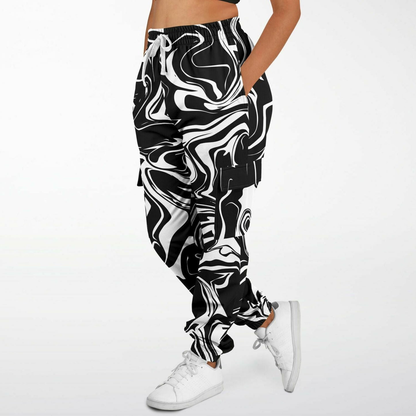 Black and White Oil Spill Unisex Cargo Joggers (Fleece Lined)