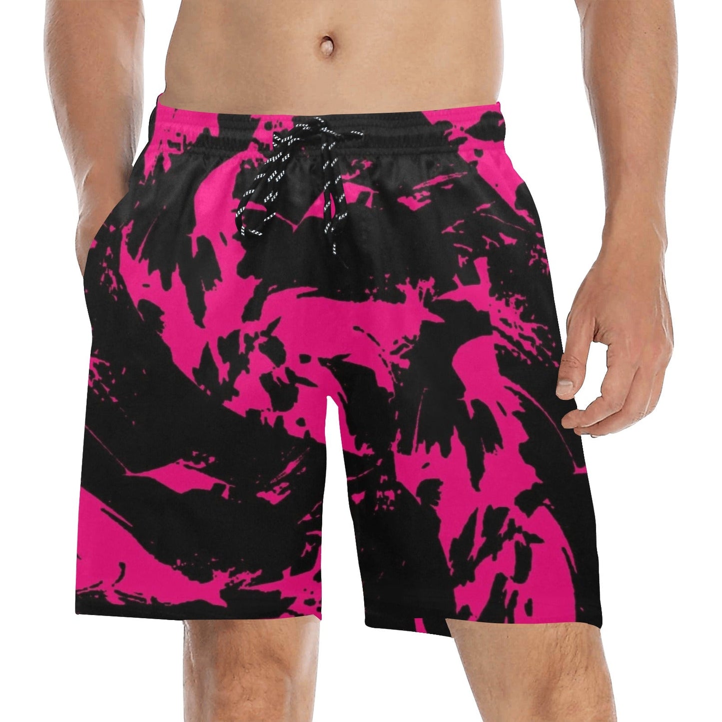 Pink & Black Paint Splatter Swim Shorts