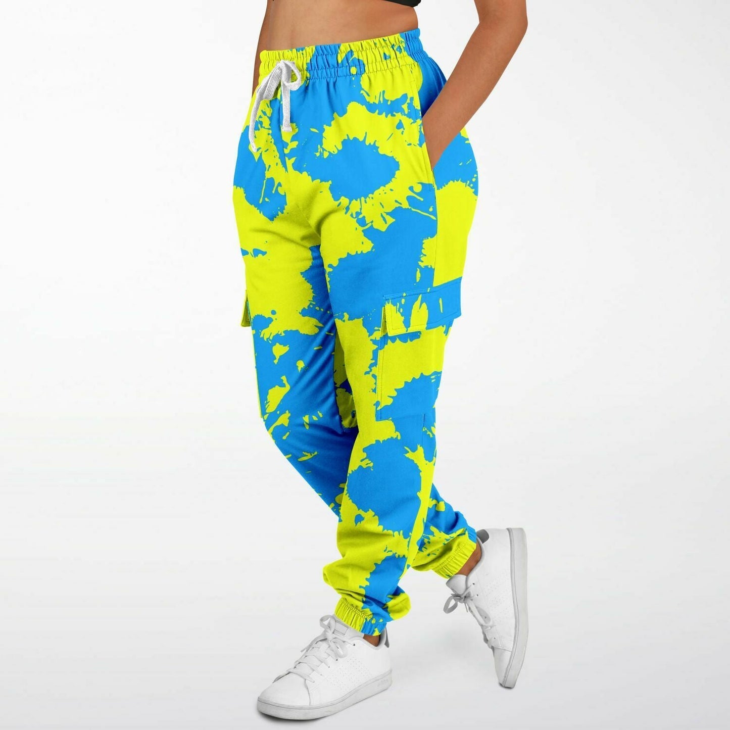 Yellow and Blue Paint Splatter Unisex Cargo Joggers (Fleece Lined)