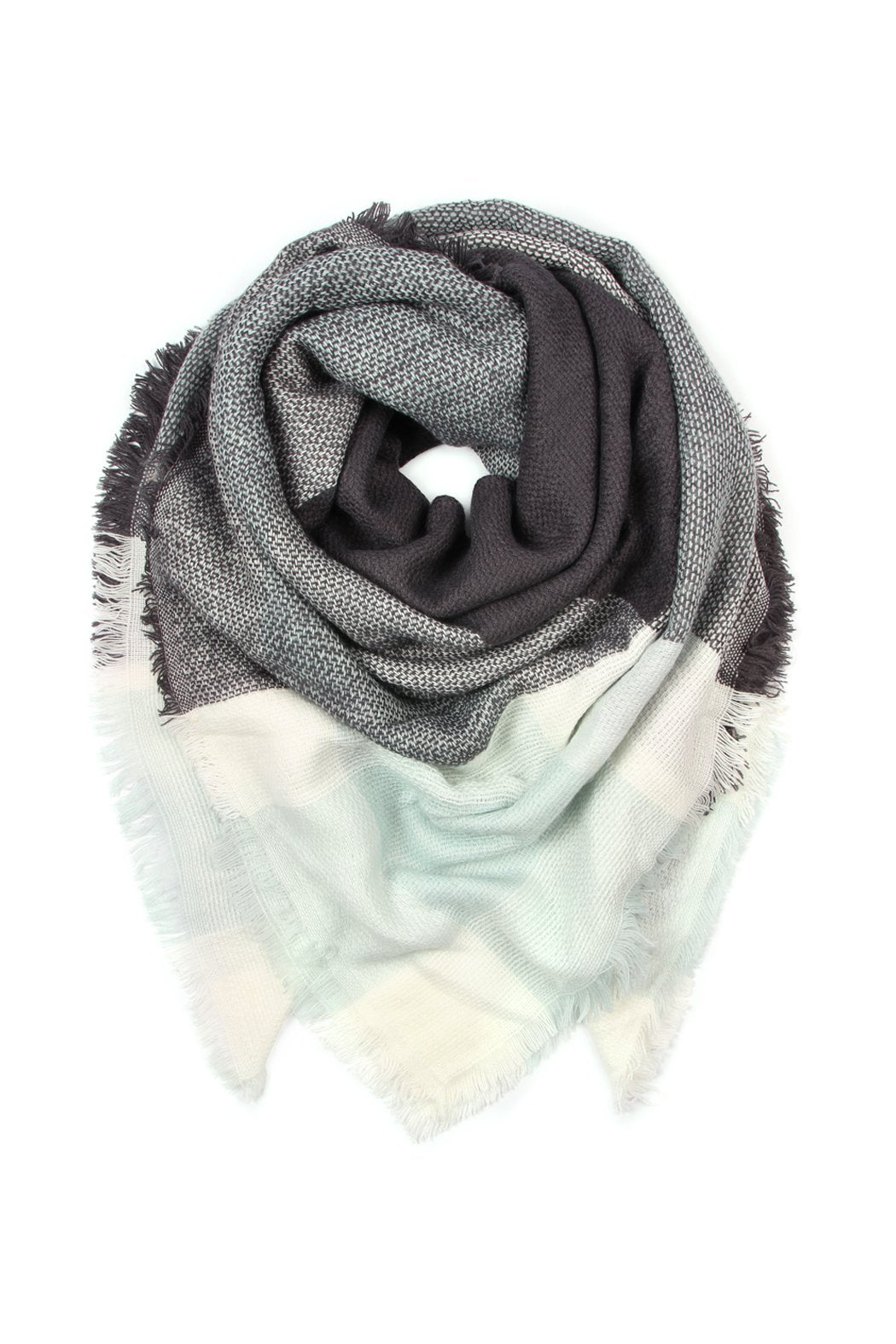 Mint Gray Blanket Fringed Scarf