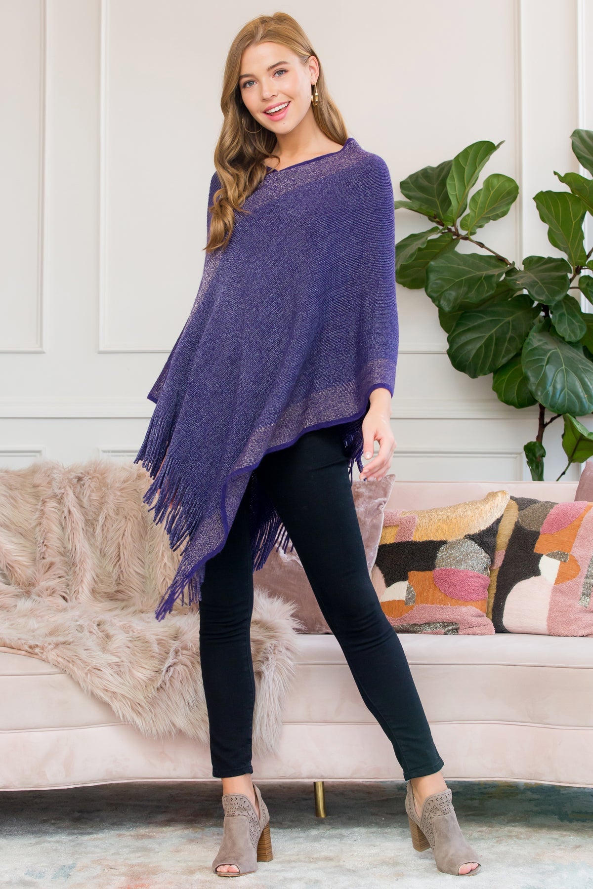 Ultra Soft Two Tone Fringe Poncho