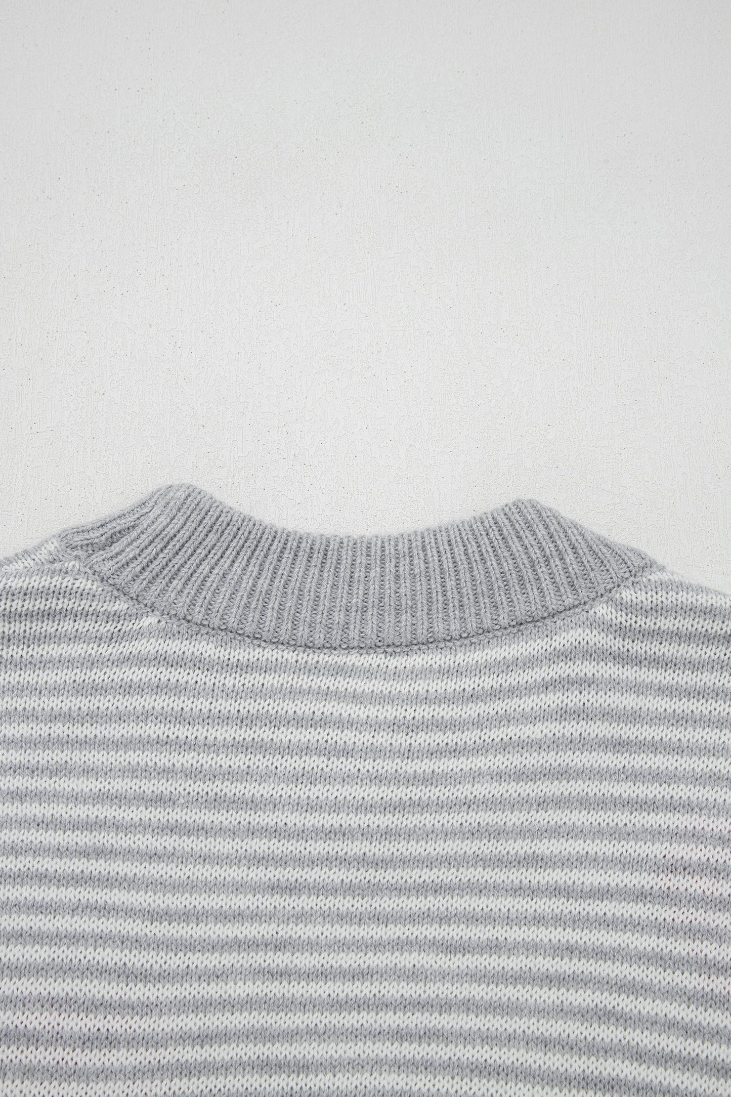 Gray Stripe Contrast Heart Pattern Knit Sweater