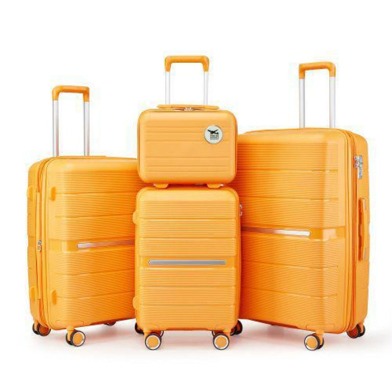 4-Piece PU Leather Luggage Set for Women – Travel Bag Set in Pink, Apricot & Orange