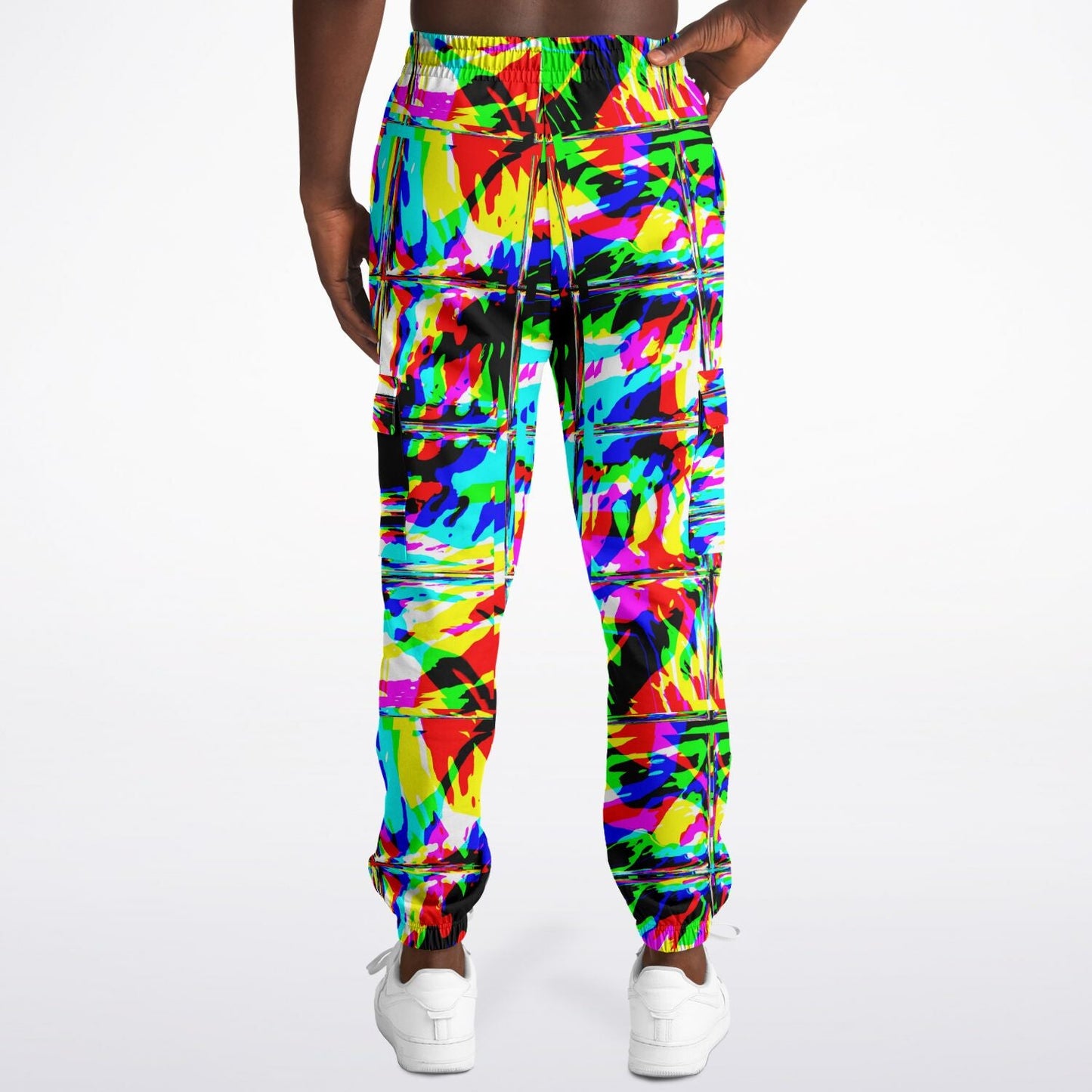 Psychedelic Rave Glitch Tiles Rainbow Plaid Unisex Cargo Joggers (Fleece Lined)