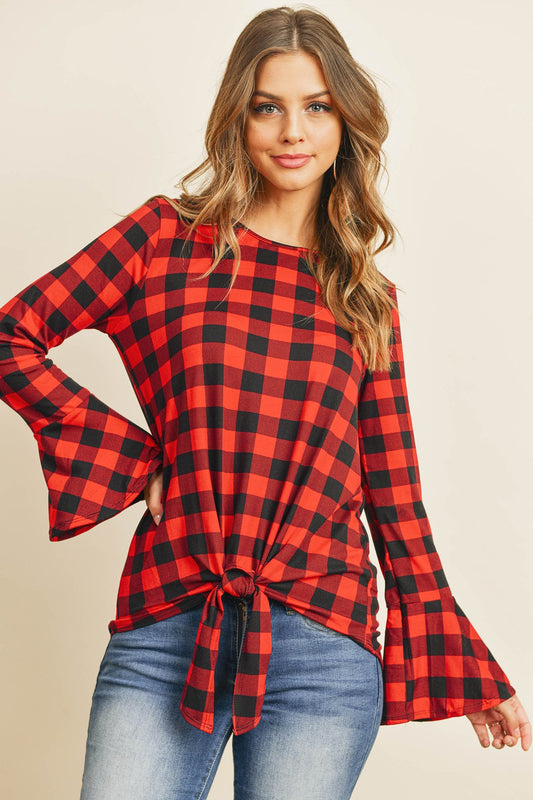 Bell Sleeve Front Tie Top | S-Xl