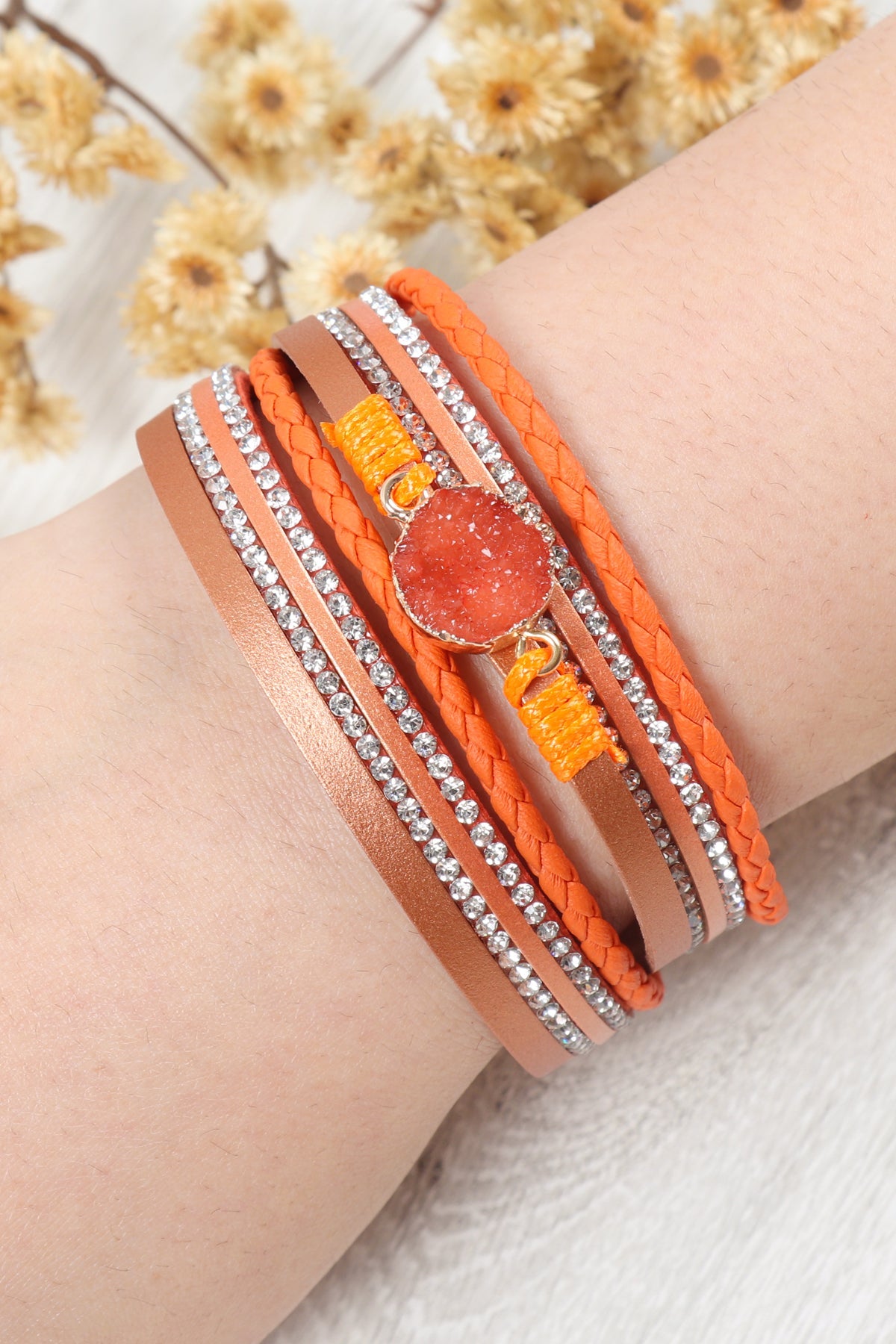 Rhinestone Encrusted Druzy Wrap Bracelet