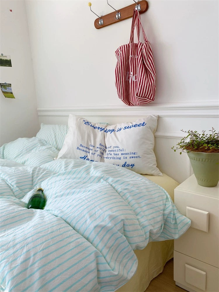 Pink & White Striped Cotton Duvet Cover Set