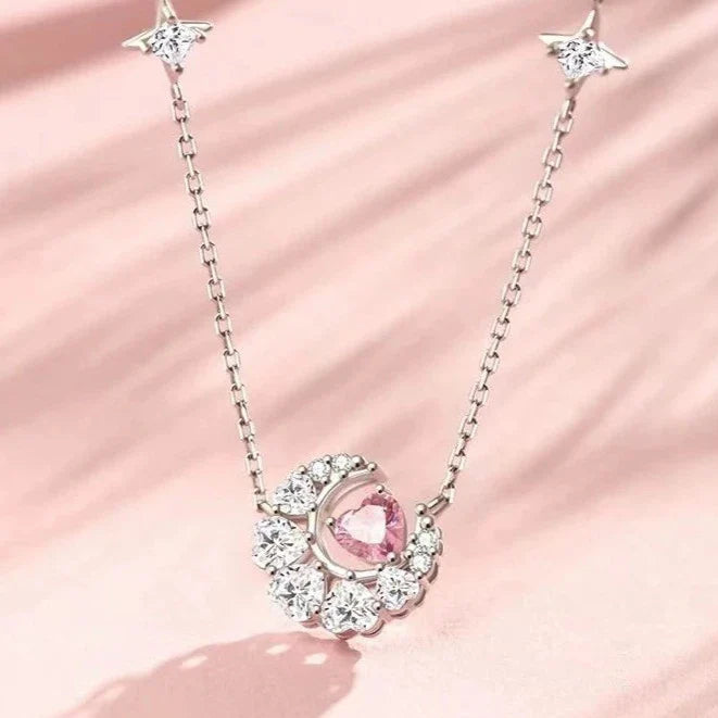 Collier pendentif lune cœur zircon