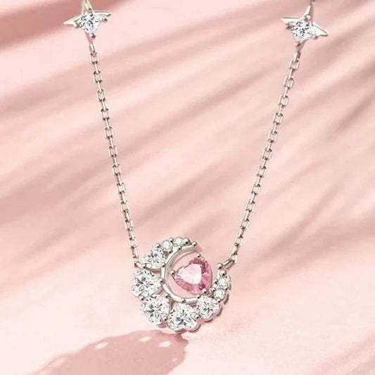 Collier pendentif lune cœur zircon