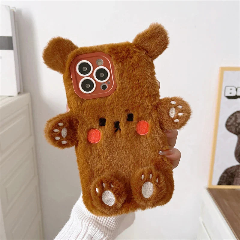 Coque iPhone en peluche douce avec ours