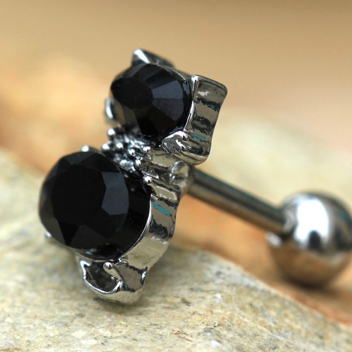 Stainless Steel Fancy Black Cat Cartilage Earring