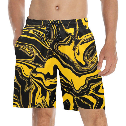 Black & Yellow Abstract Melt Swim Shorts