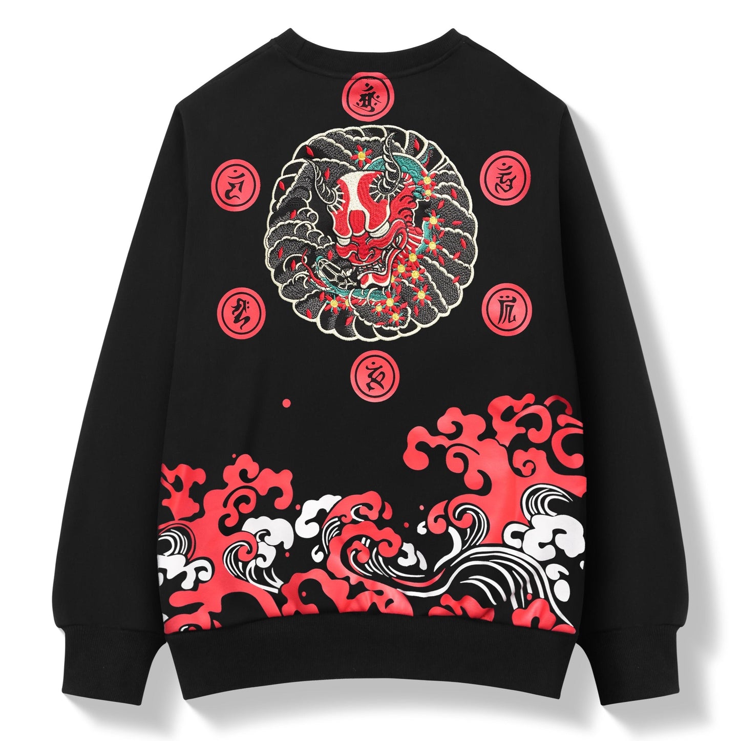 Red Oni Mask Embroidered Sweater