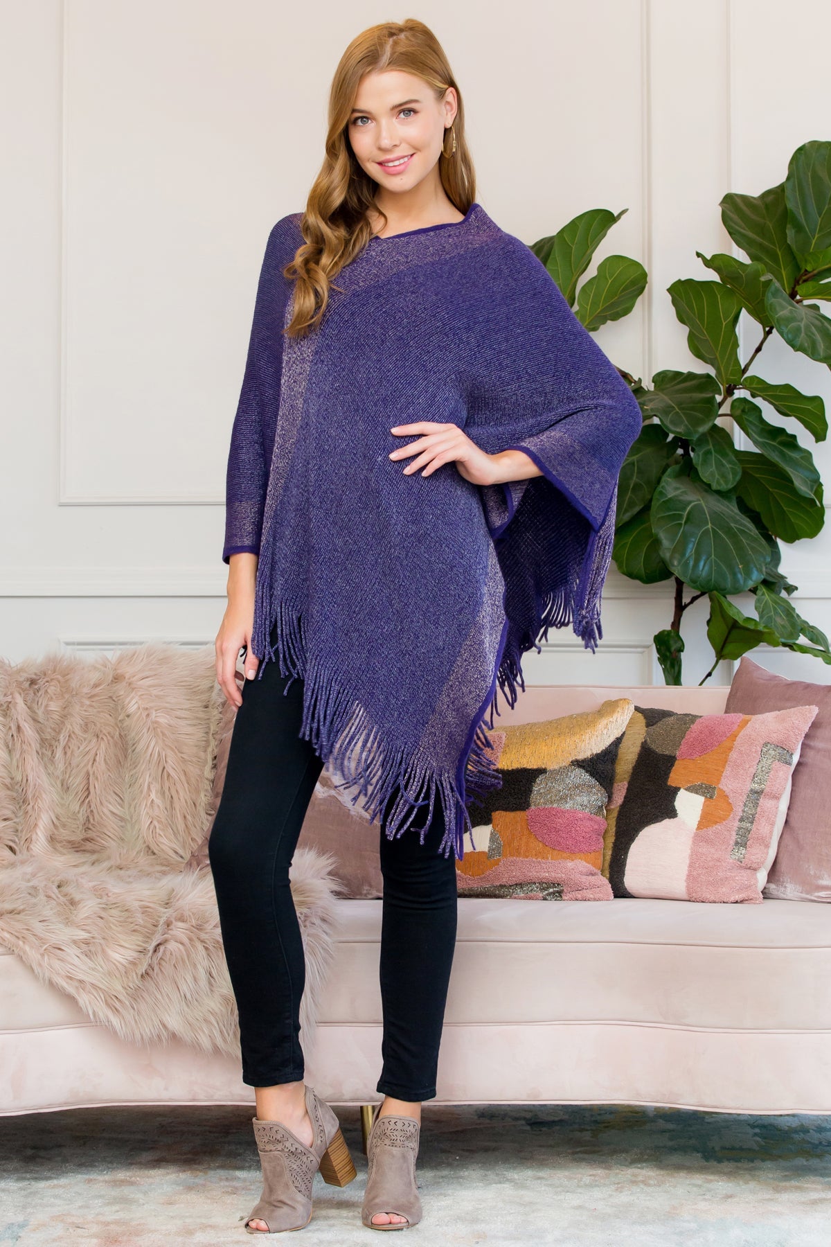 Ultra Soft Two Tone Fringe Poncho