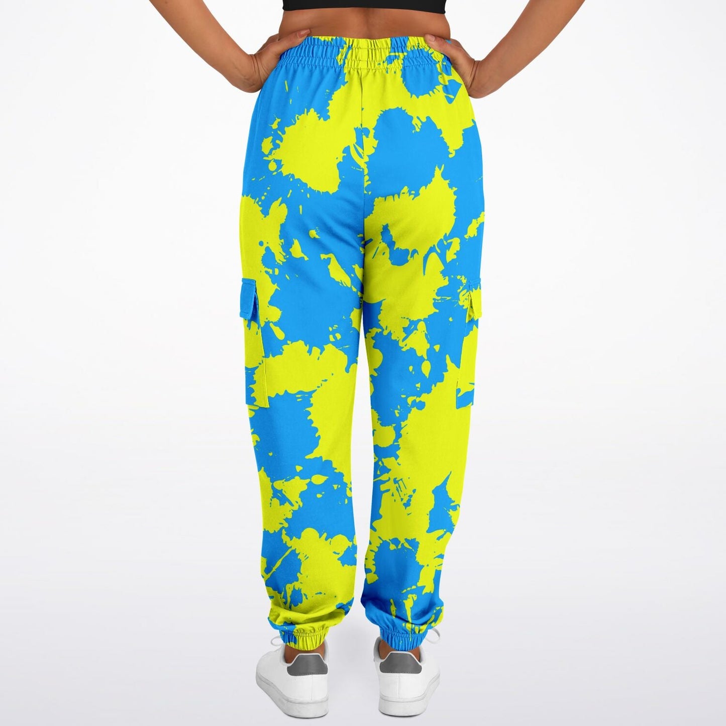 Yellow and Blue Paint Splatter Unisex Cargo Joggers (Fleece Lined)