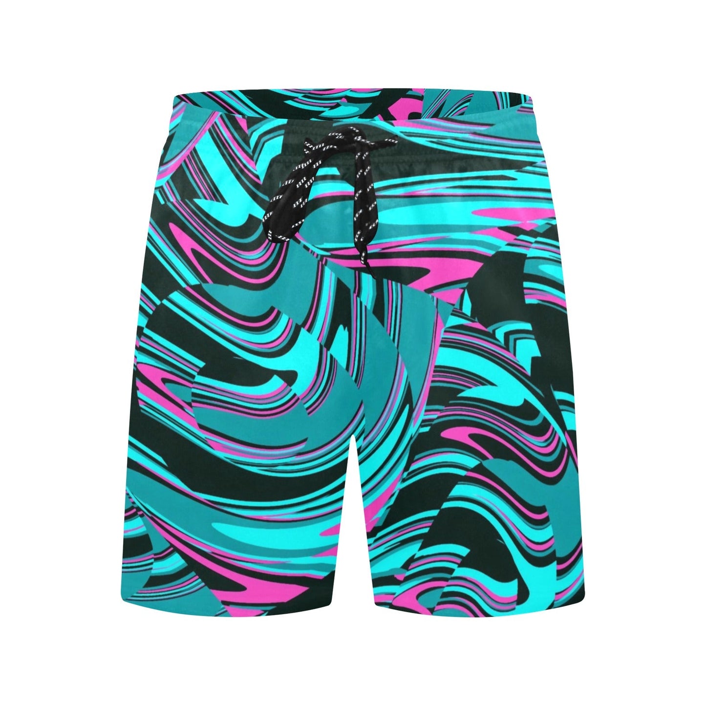 Teal & Black Abstract Rave Swim Shorts