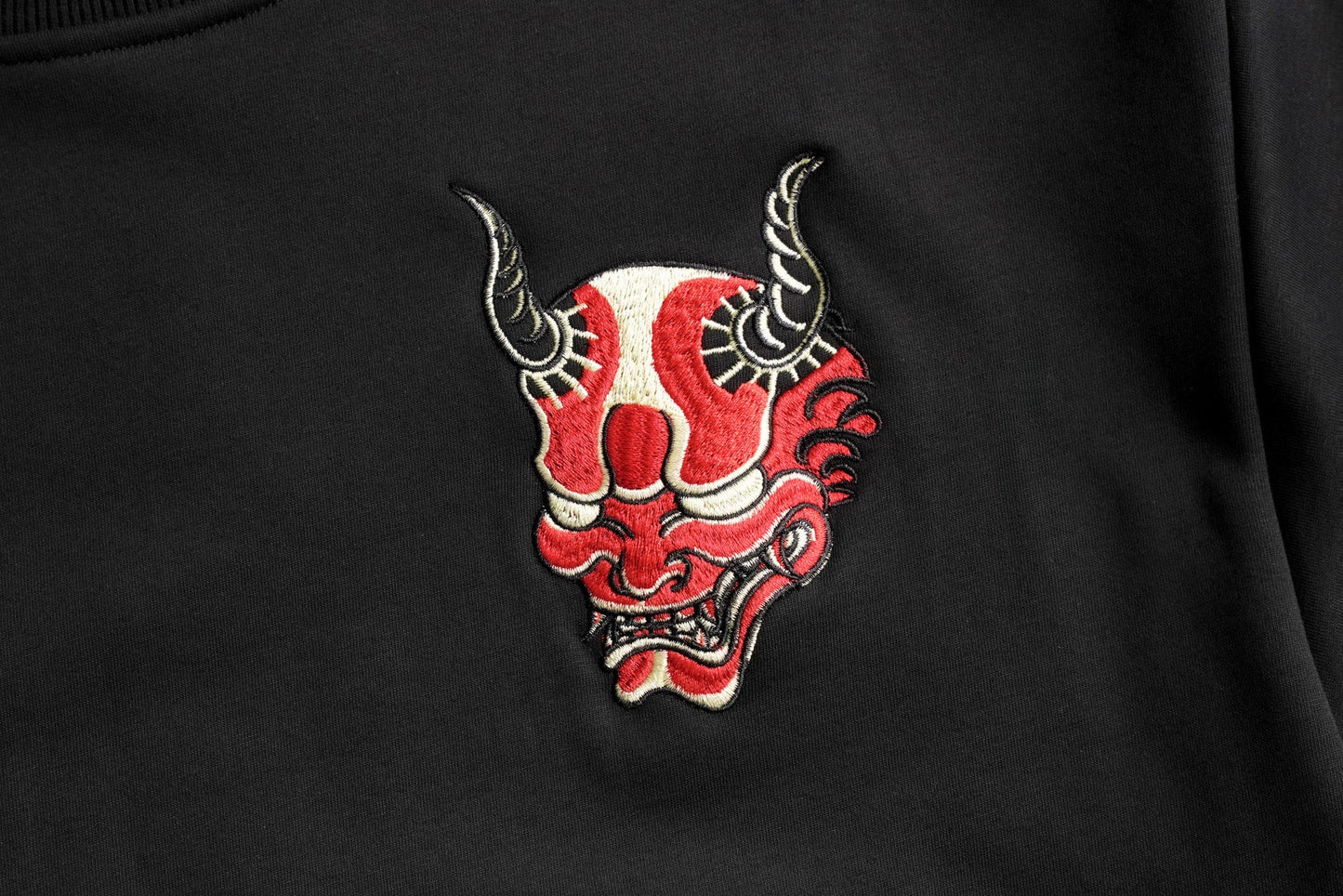 Red Oni Mask Embroidered Sweater